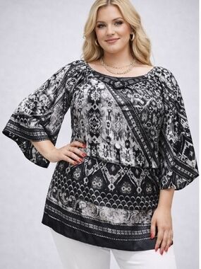 Fashion Bug | Boho Chic Printed Blouse | XL | Vintage  Y2K